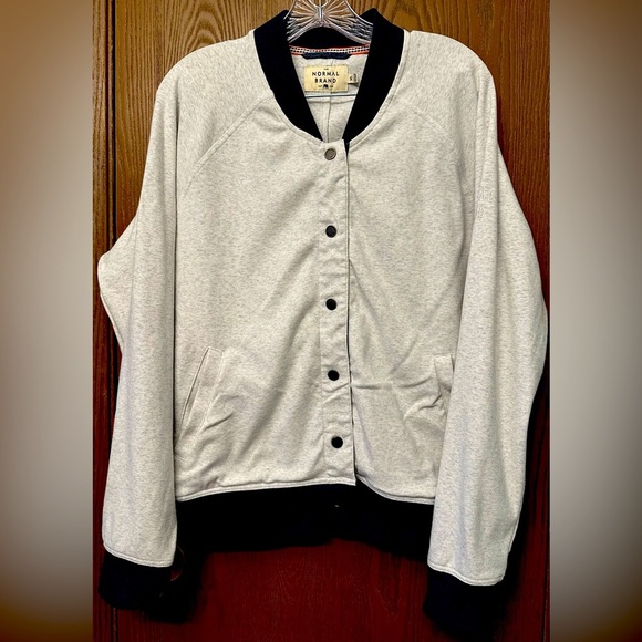The Normal Brand Puremeso Duke Bomber Jacket Light Gray Navy Accents Size XL - Picture 1 of 10